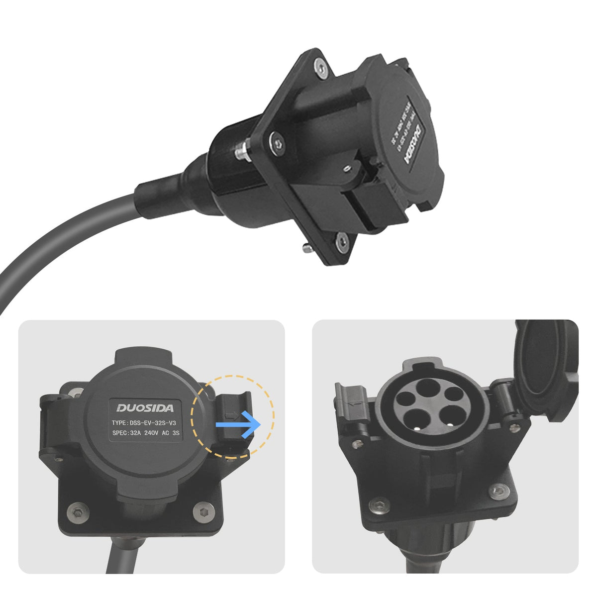 DUOSIDA Tesla Model S 3 X Y - 32A Type 1 to Type 2 Charging Charger Cable 0.5 mtr 2012-22 AUST STOCK