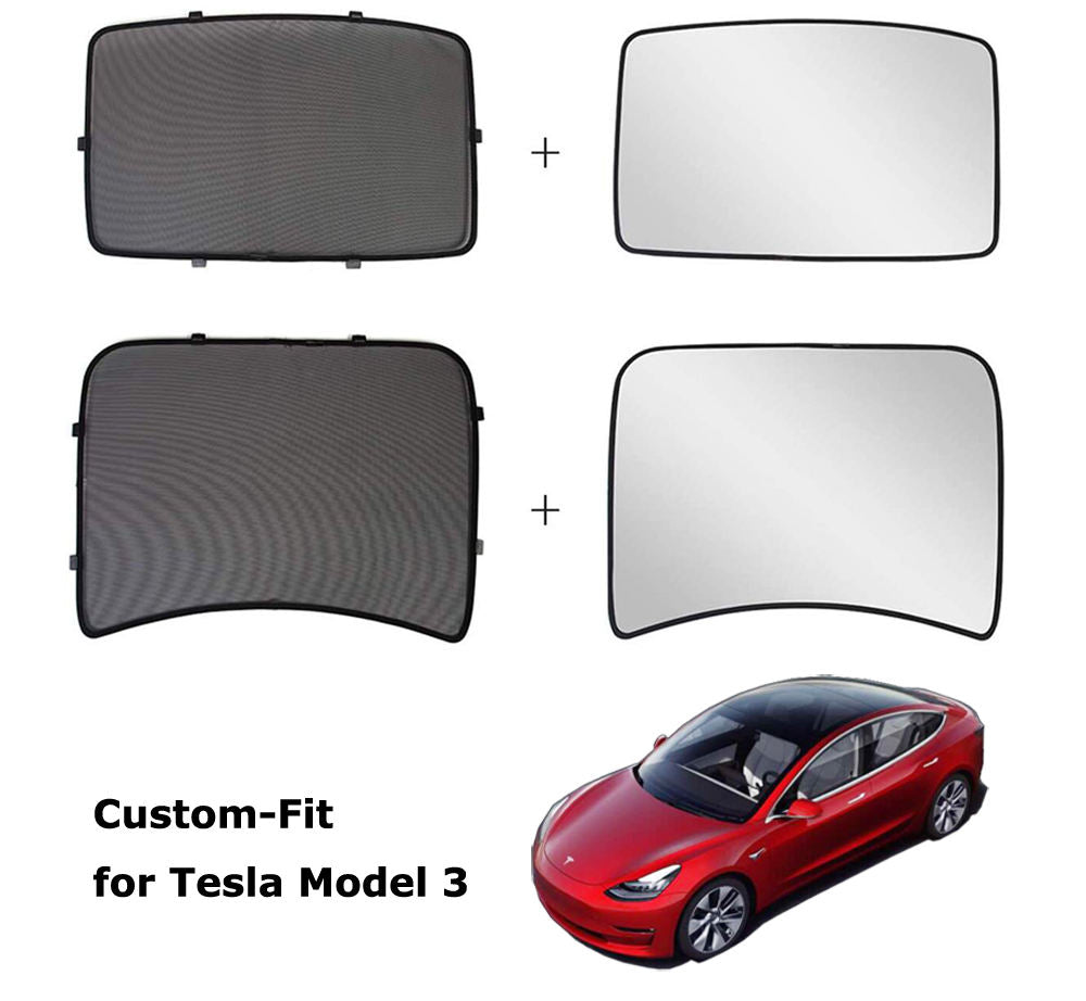 Tesla Model 3 Glass Roof Sunshade BLACK or WHITE Front Rear Sunroof Window UV Cover - 2017-2024